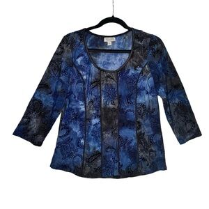 Vintage Y2K Witchy Velvet Burnout Scoop-neck Top black/Blue